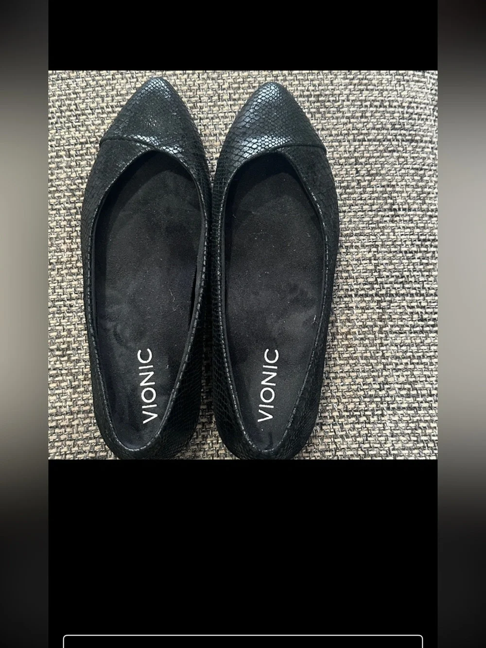 Vionic Caballo Snakeskin Pointed Toe Flats Orthotic Comfort Shoes Size 5